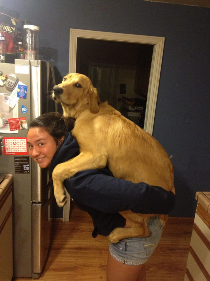 Her dog loves piggyback rides!