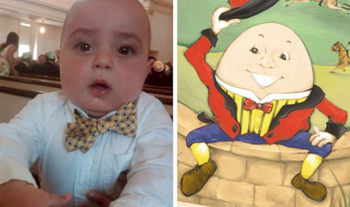 13 Babies That Resemble Celebrities or Something Else - I'm sure he'll be a Humpty Dumpty fan when he grows up. They both love ties!