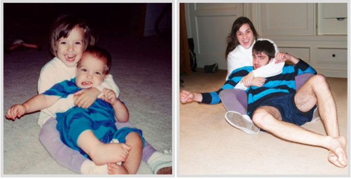 23 Then Now Photos - His sister is still giving him tight hugs after all these years!