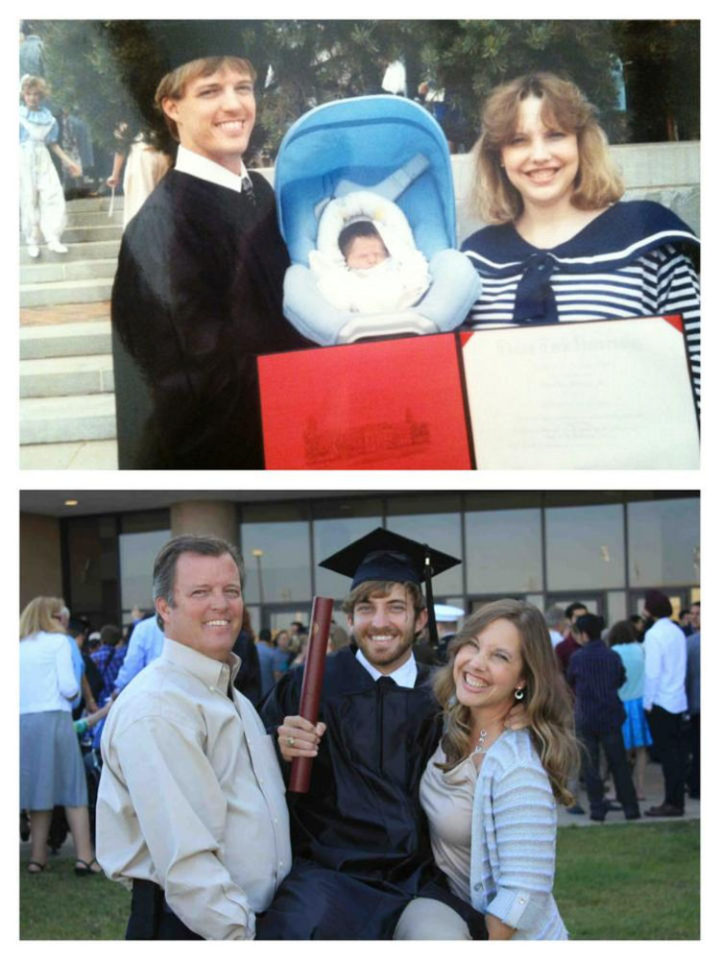 23 Then Now Photos- First dad's graduation. Then, his son's graduation.