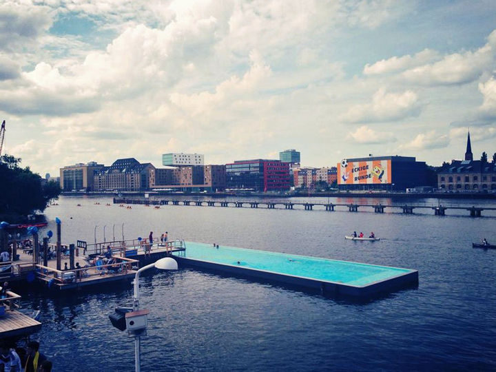 35 Epic Swimming Pools From Around the World - Arena Badeschiff's swimming pool in Berlin.