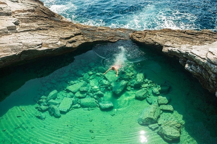 35 Epic Swimming Pools From Around the World - Giola Lagoon pool near the village of Astris on Thassos in the Greek Islands.