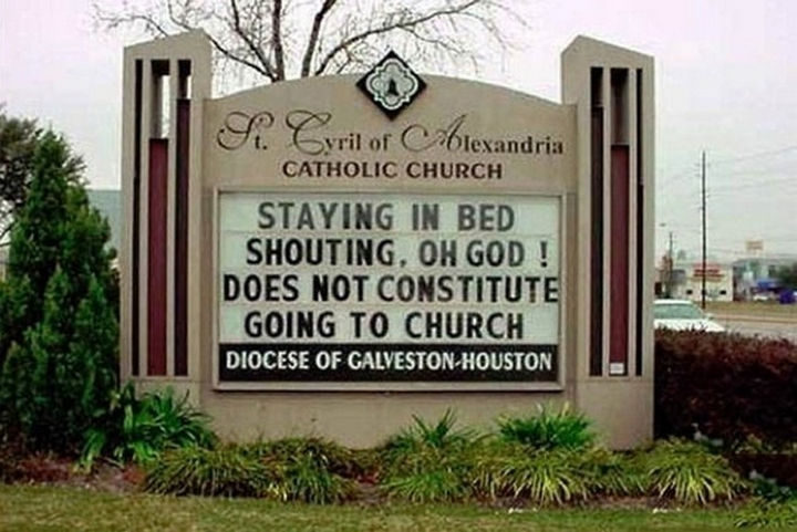 45 Funny Church Signs - Staying in bed shouting, 