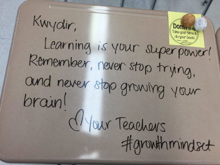 Instead of signing her own name, she wrote "Your Teachers" to ensure the kids knew that ALL teachers were cheering for them to succeed.