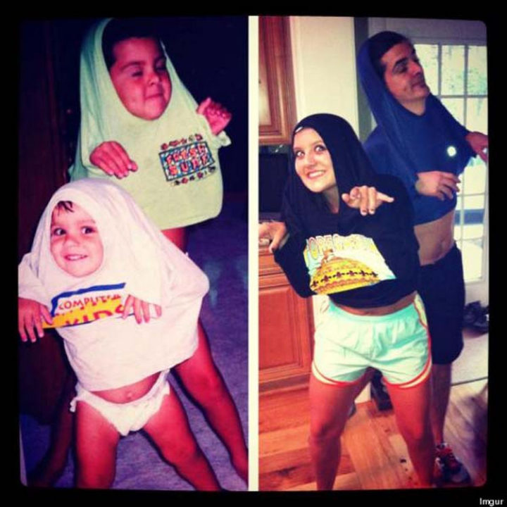 11 Then and Now Photos - Brother and sister showing off how to properly wear a t-shirt.
