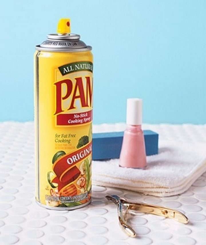 13 Nail Hacks for Salon-Quality Manicures - Set your manicure with cooking spray.