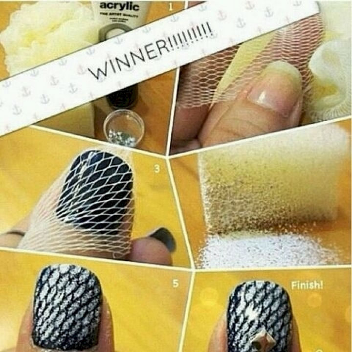 13 Nail Hacks for Salon-Quality Manicures - Use a loofah to create mermaid nails.
