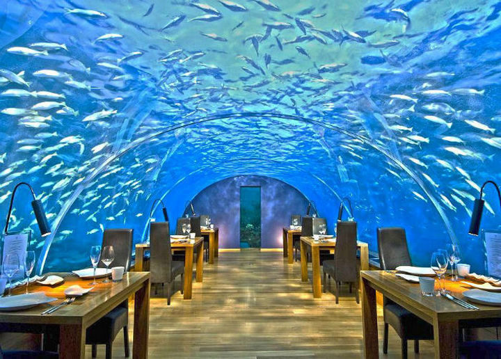 39 Amazing Restaurants With a View - Ithaa Undersea Restaurant in Rangali Island, Maldives.