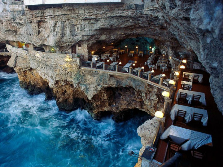 39 Amazing Restaurants With a View - Ristorante Grotta Palazzese in Puglia, Italy.