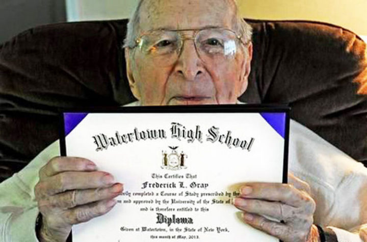 97-year-old WWII veteran Frederick Gray felt the need to accomplish something he always wanted and worked hard to get his high school diploma from Watertown High School.