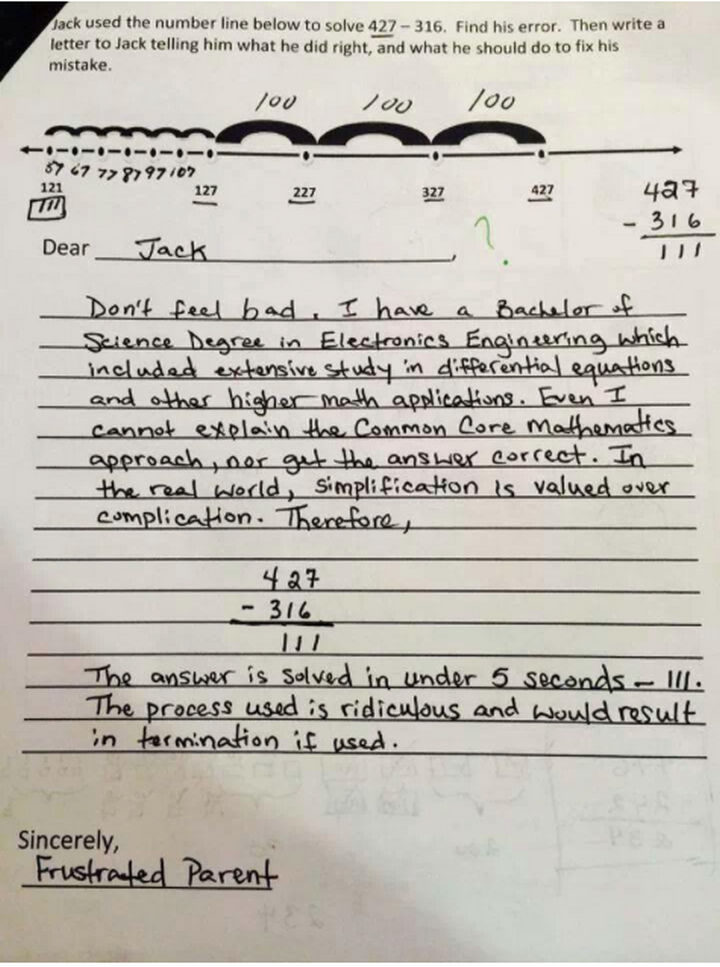 Frustrated Parent Writes Letter to Math Teacher Over Common Core Math.