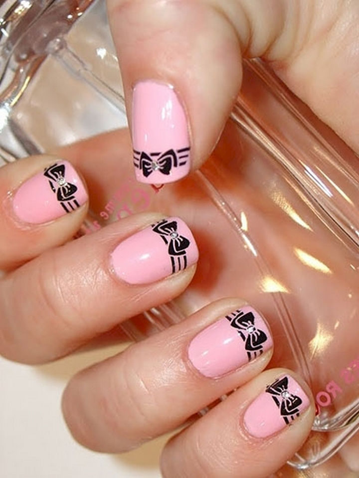 17 Bow Nail Art Designs - Clean and stylish pink nails with bow accents.