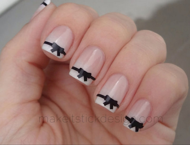 17 Bow Nail Art Designs - Easy bow French manicure with nail vinyls.