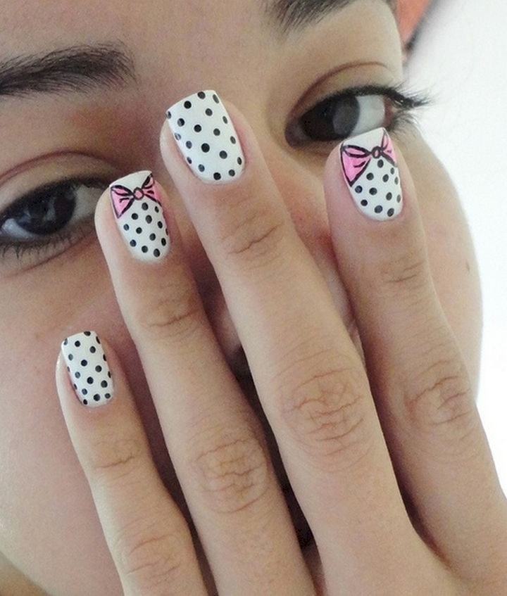 17 Bow Nail Art Designs - Cute polka dots with pink bows.