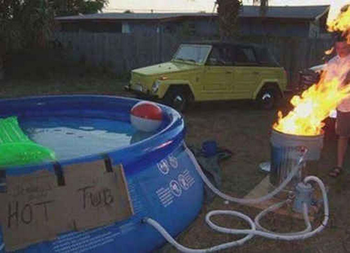 18 Funny Life Hacks - Turn your swimming pool into a DIY hot tub.