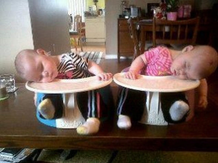 25 Kids Sleeping in the Strangest Places - Napping twins.