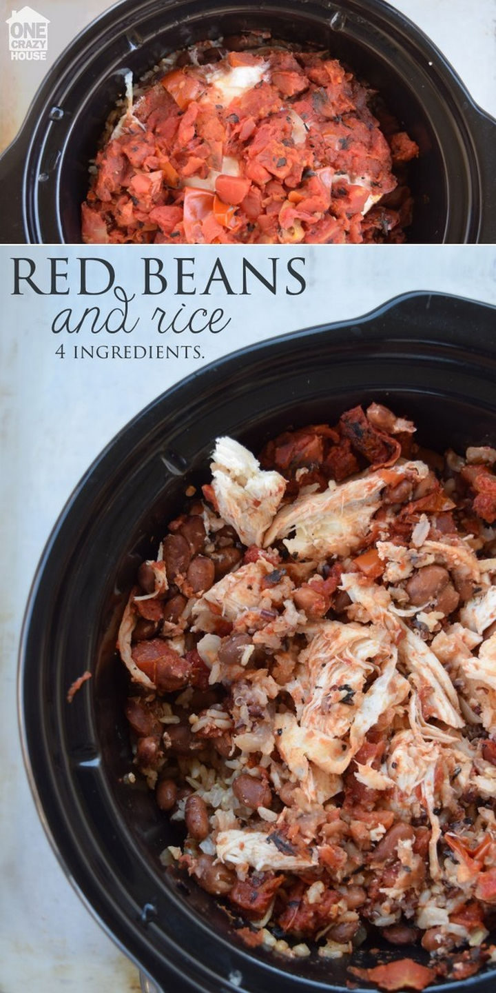 26 Crock Pot Dump Meals - Classic chicken, beans and rice.