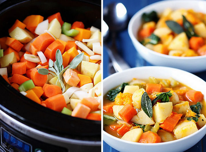 26 Crock Pot Dump Meals - Slow cooker root vegetable stew.