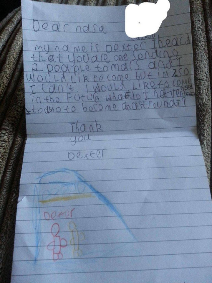 7 Year Old Boy Writes Letter NASA Becoming Astronaut 01