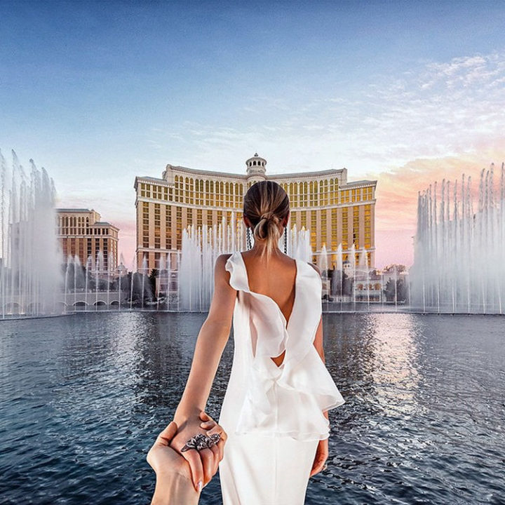 The couple visited Las Vegas for their honeymoon and took in famous sites like the Bellagio.