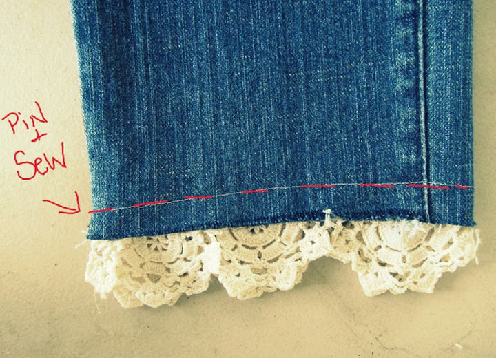 17 Brilliant Clothing Hacks - Add a cute lace cuff to your worn out jeans.