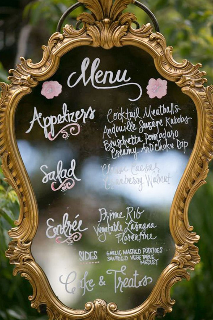 18 Wedding Signs That Are So Perfect - A gorgeous mirror menu.