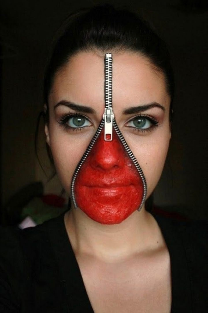 37 Scary Face Halloween Makeup Ideas - Unzipped face.