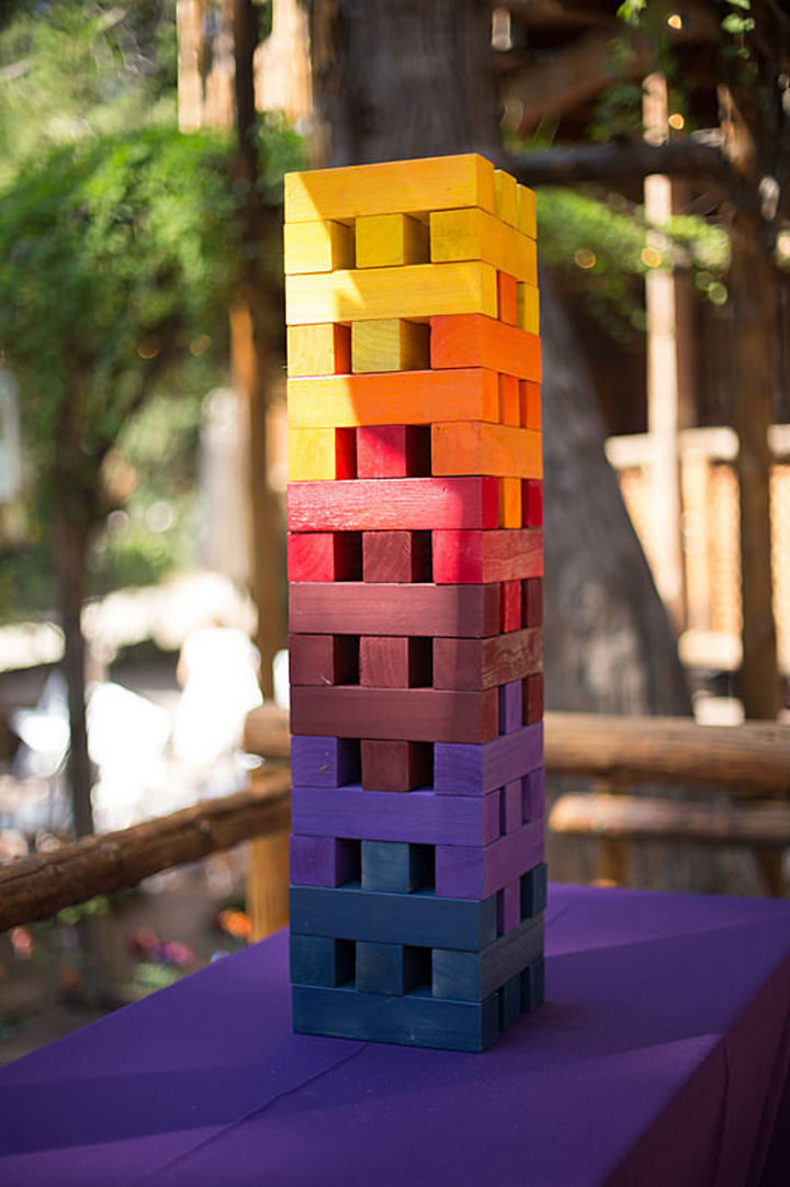 Even the Jenga set has been painted using a "sunset" color palette.