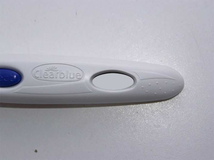 Clearblue pregnancy test strip.