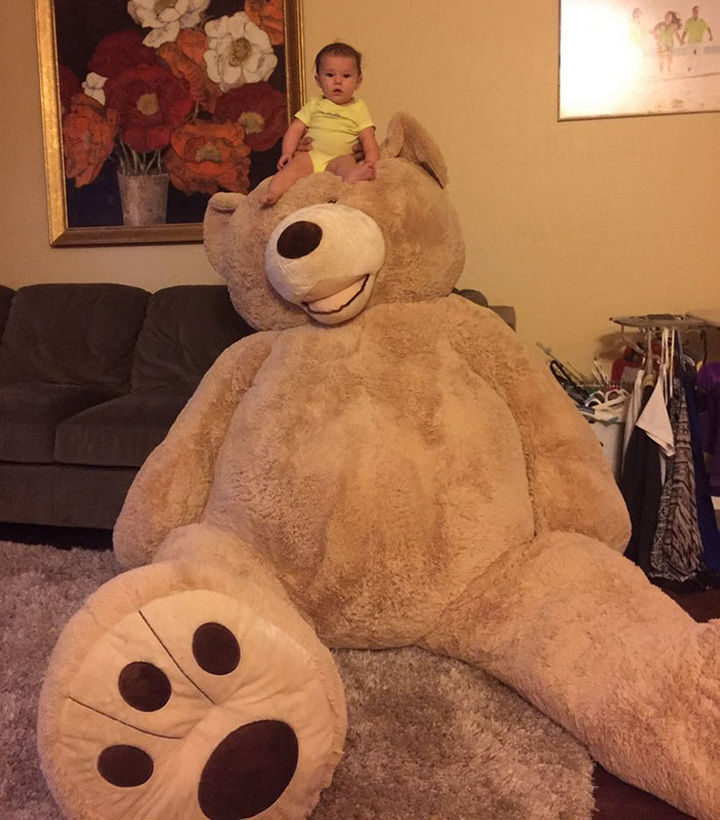 When Maddie's grandfather presented her with her giant teddy bear, she loved it!