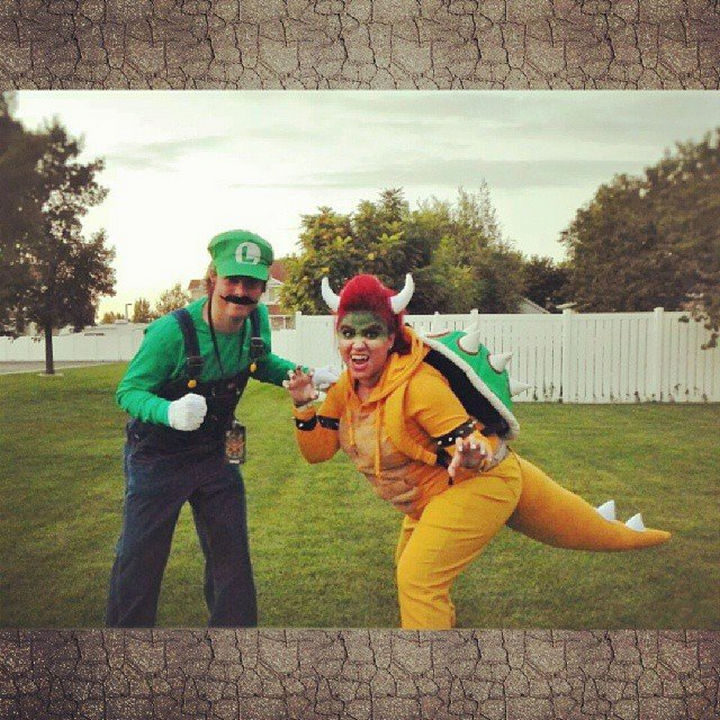 23 Super Mario and Luigi Costumes - Luigi and Bowser striking a pose.