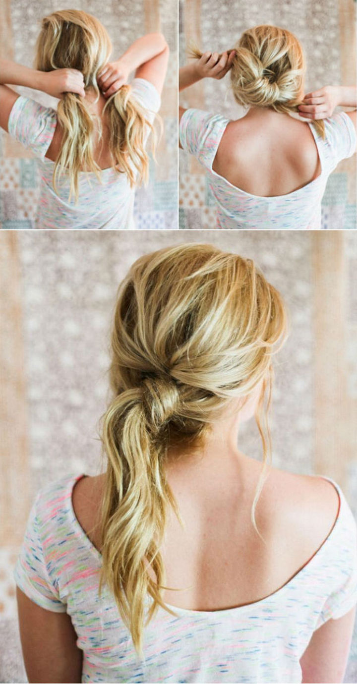 25 Lazy Girl Hair Hacks - Go with a messy knot instead of a typical ponytail.