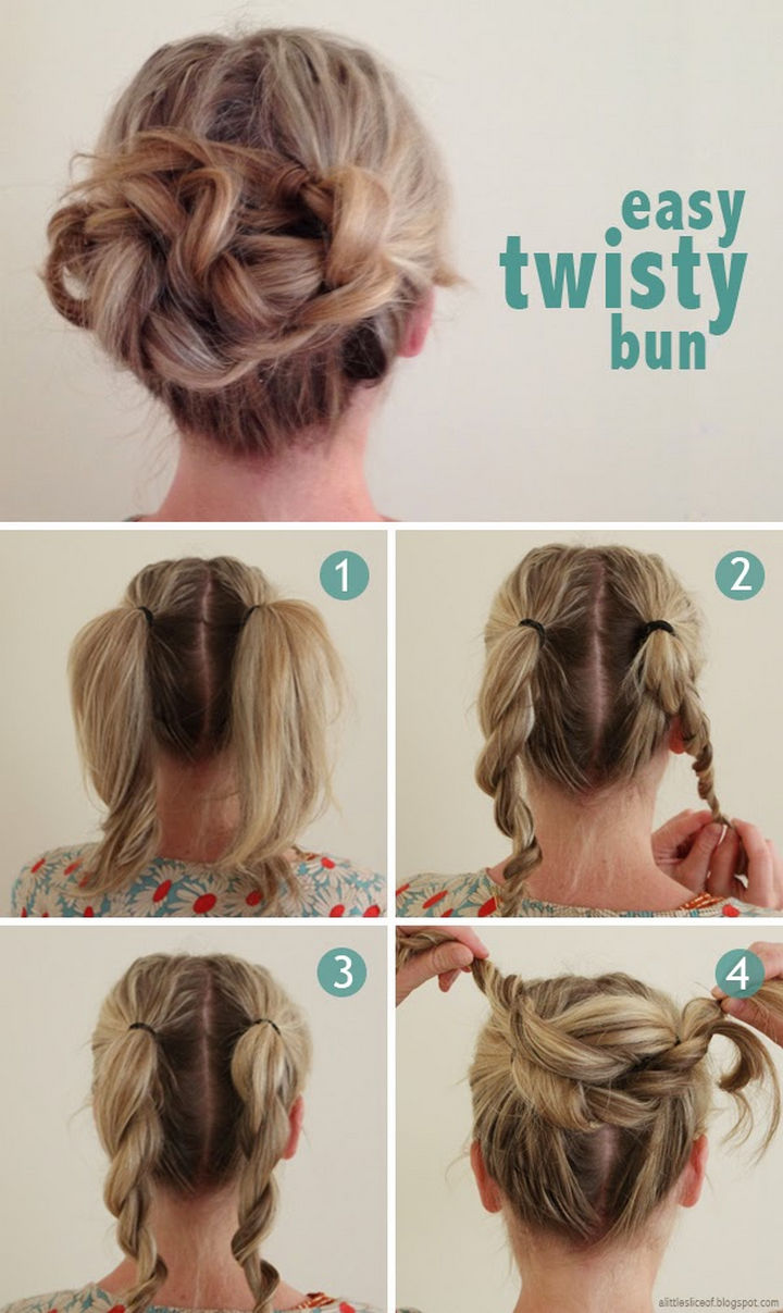25 Lazy Girl Hair Hacks - It only takes a minute to make this easy twisty bun.