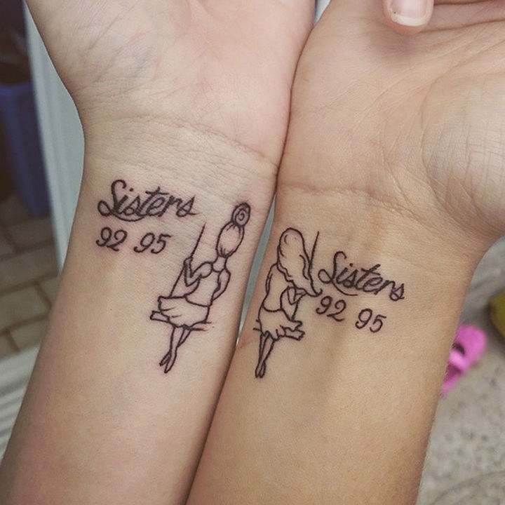 28 Sister Tattoos - Sisters born in 1992 and 1995 sharing a swing.