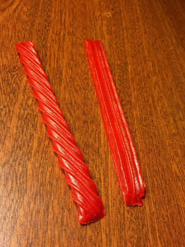 Twizzlers licorice that forgot to get twizzled.