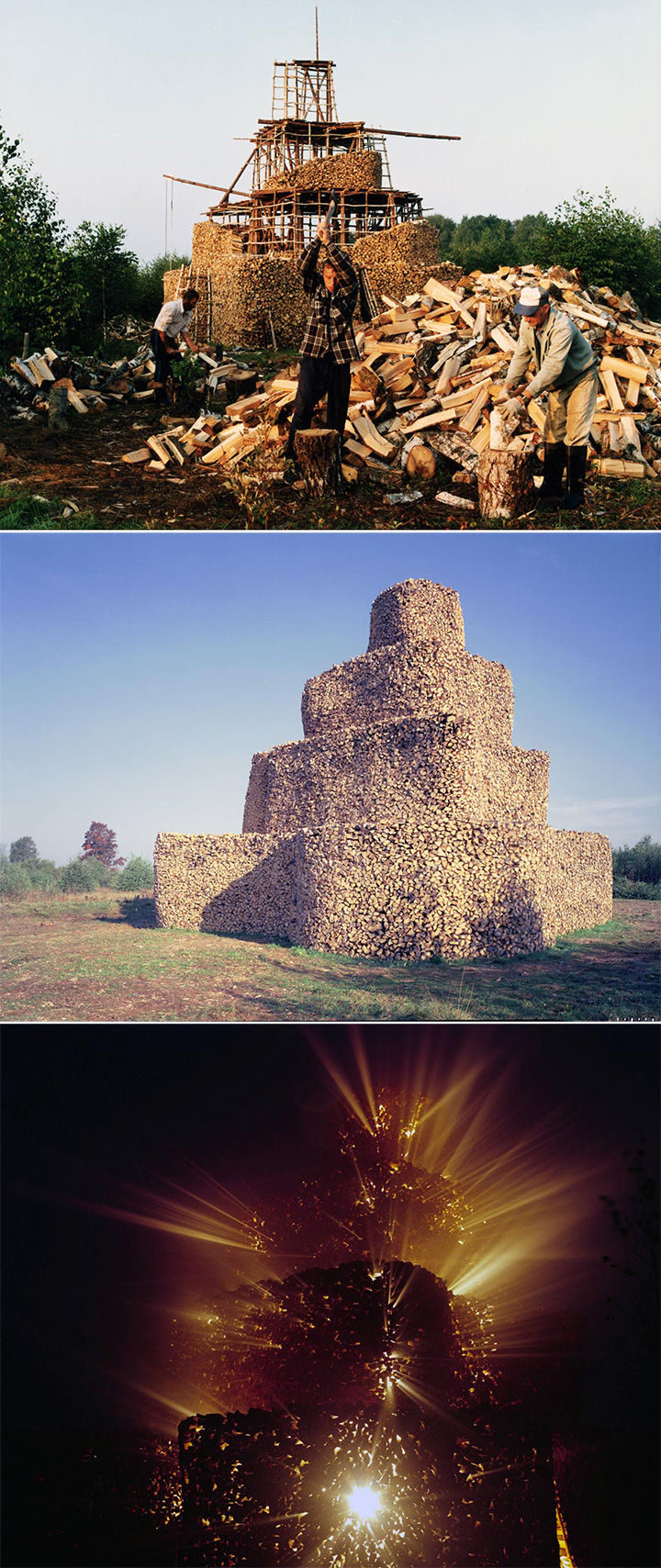 13 Displays of Stacked Wood Art - A firewood tower that is as impressive on the inside as it is on the outside.
