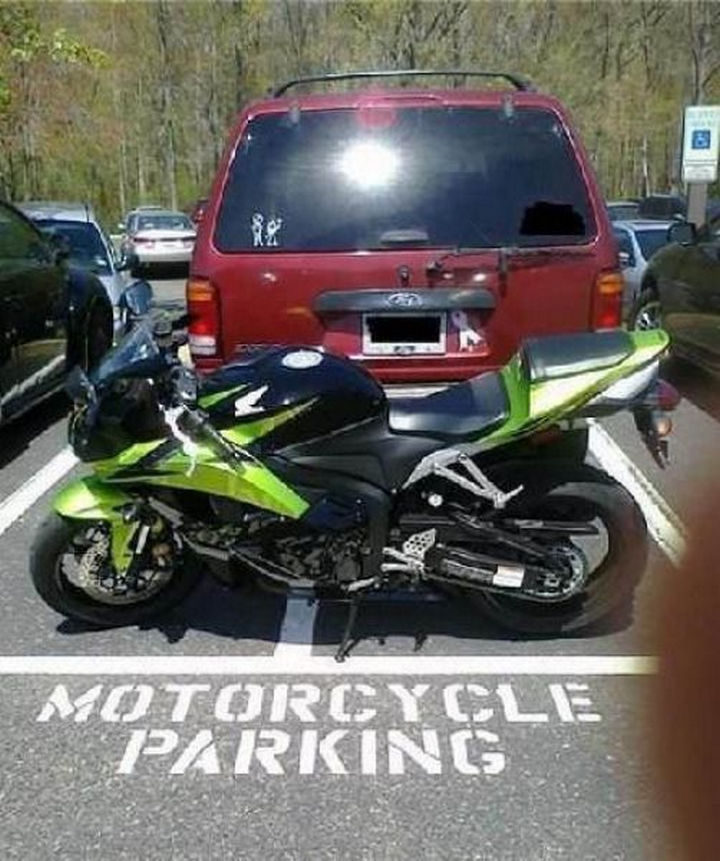 19 Funny Karma Images - Motorcycle parking only.