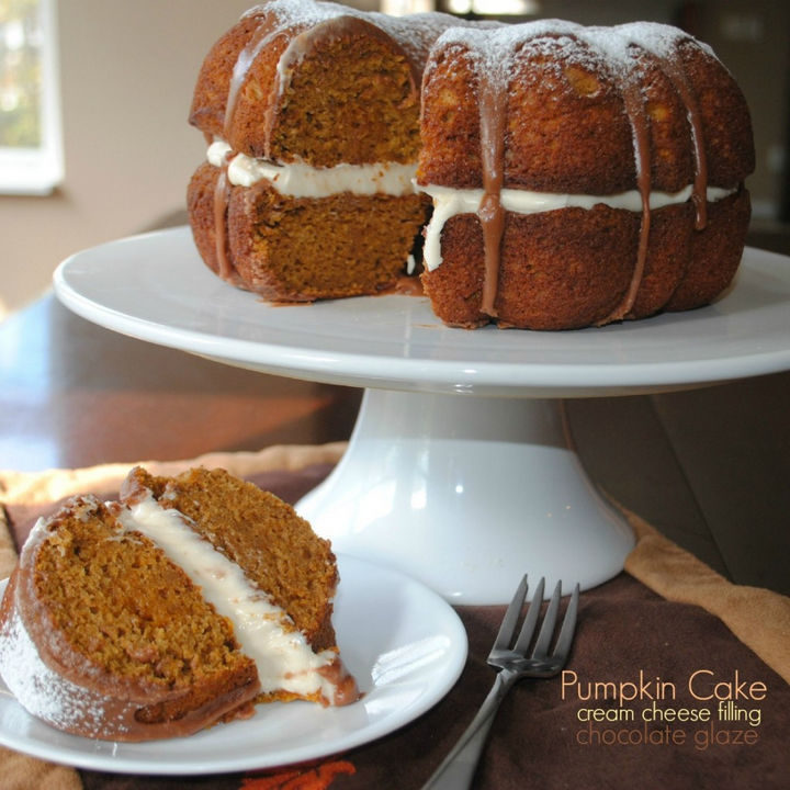 20 Top Pinterest Thanksgiving Recipes - Pumpkin Cake with Chocolate Ganache.