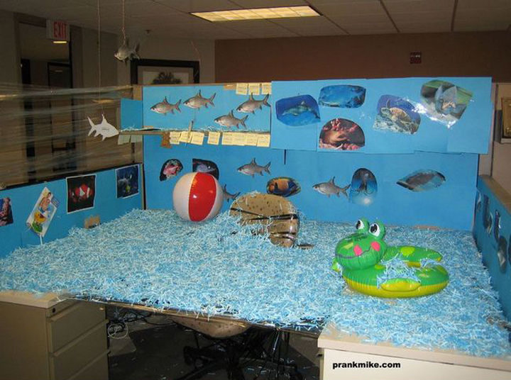 26 Funny Office Pranks - Who needs to take a vacation? Bring the sunny beaches to your office.
