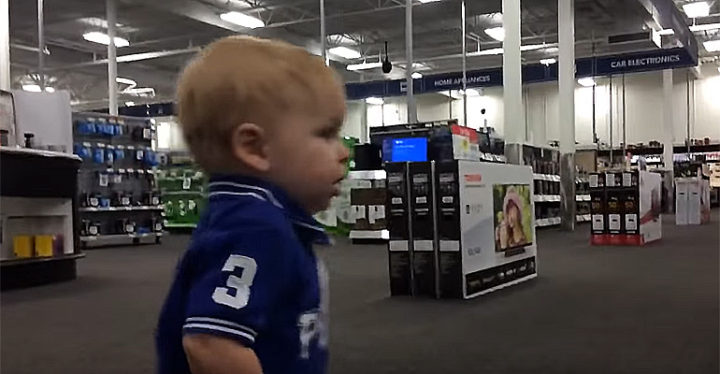 Little Boy Lands the Cutest First Kiss Ever While Shopping With His Dad.