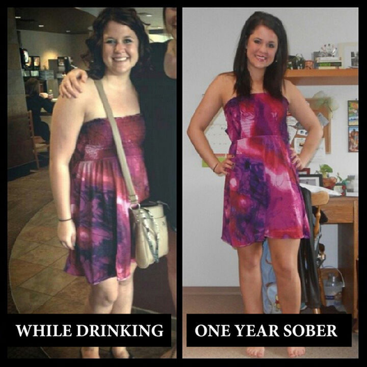 Before and After Weight Loss Photos of People Who Quit Drinking - 1 Year Sober.