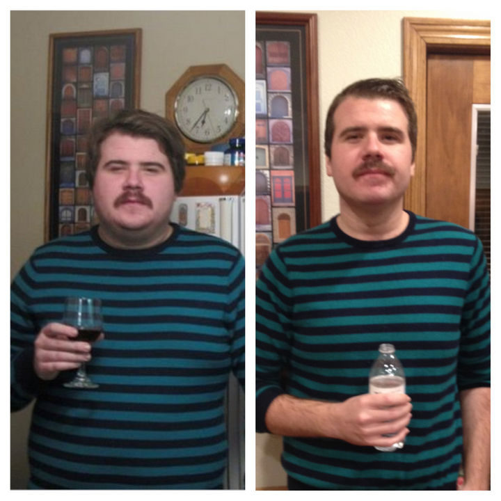 Photos before and after weight loss with people who gave up drinking - 1 year awake.