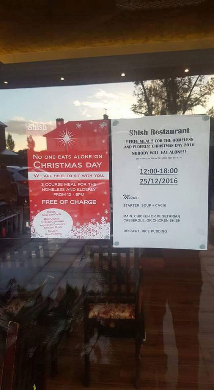 Formal announcements were created and the restaurant urged patrons to spread the word so that nobody eats alone on Christmas Day.