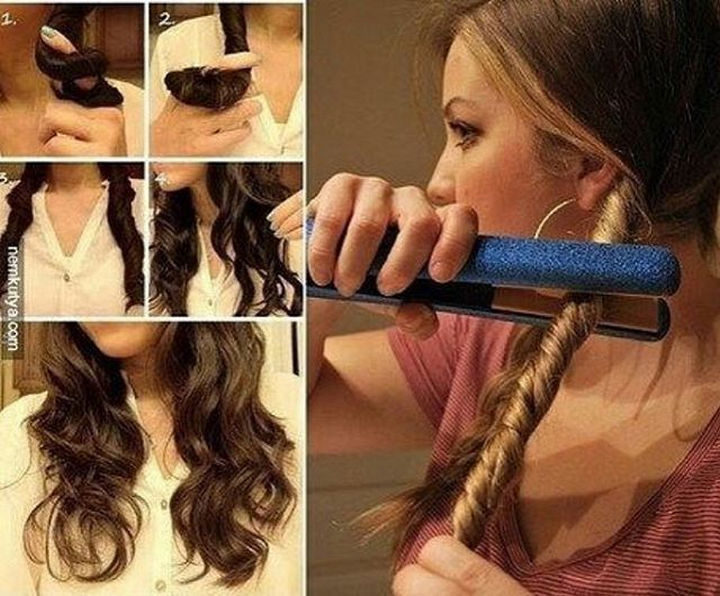14 Lazy Girl Hair Hacks - Get beautiful, natural-looking waves by twirling your hair with your fingers and sliding a flat iron down each twirl.