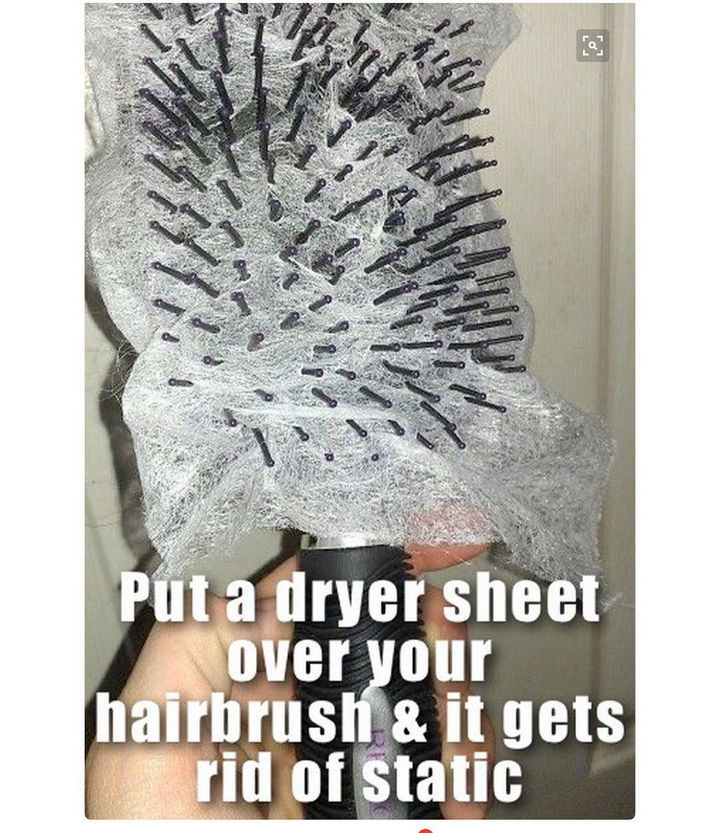 14 Lazy Girl Hair Hacks - The dryer sheet also keeps your brush clean!