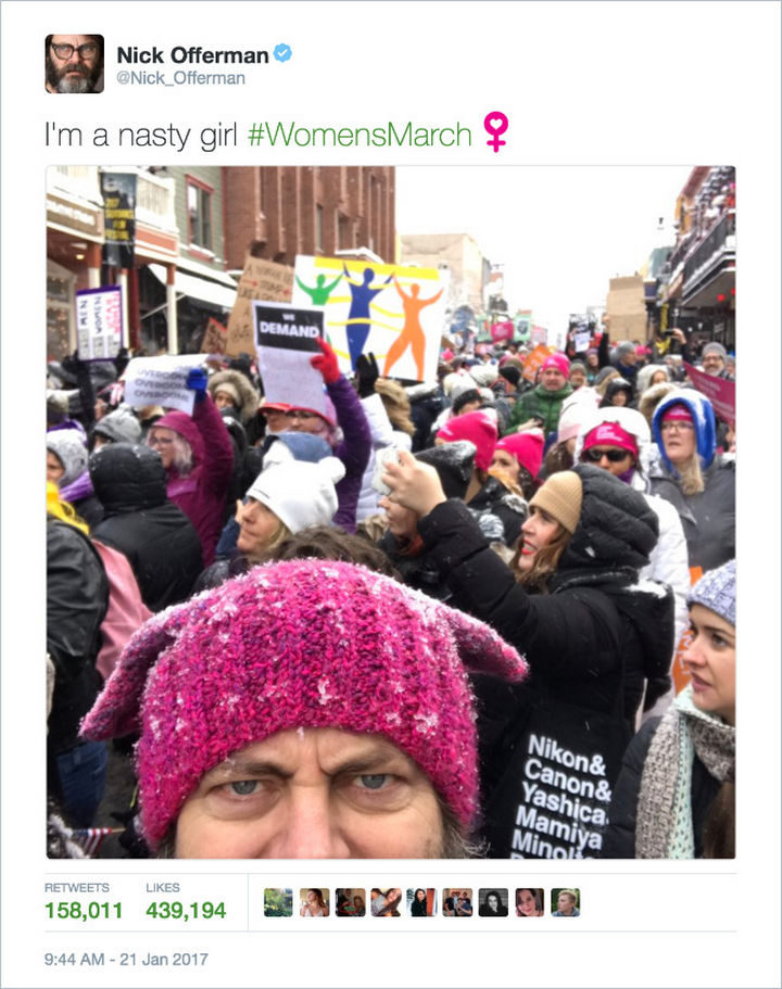20 Epic Women's March Signs - Actor Nick Offerman offering his support.