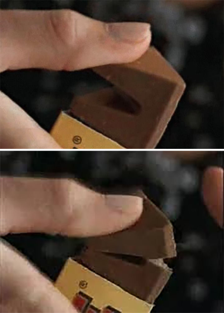The easiest way to break off a piece of a Toblerone bar is to push on a piece towards the bar.