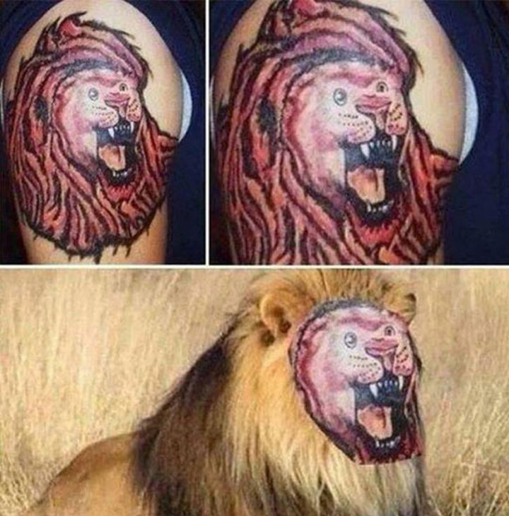 25 People Having a Really Bad Day - When you thought it would be cool to get a tattoo of a lion.