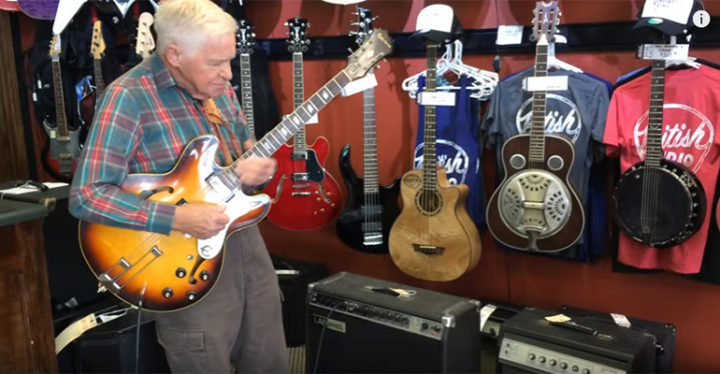 81-Year-Old Bob Wood Plays Guitar at British Audio Service in Nashville, TN.