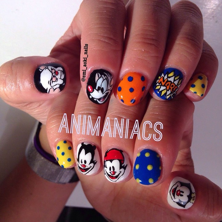 19 Cartoon Nail Art Designs - If you remember the Animaniacs theme song, you know it's catchy. These Animaniacs nails are just as brilliant.